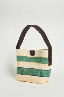 Borsa in corda naturale e pelle - Verde Bianco