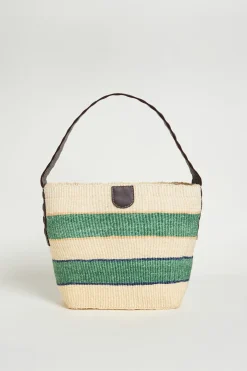 Borsa in corda naturale e pelle - Verde Bianco