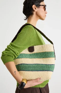 Borsa in corda naturale e pelle - Verde Bianco