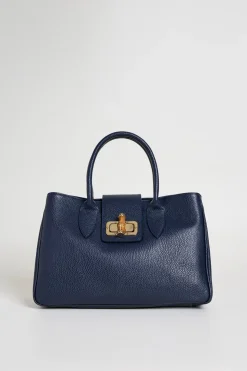 Borsa in pelle bottalata - Blu