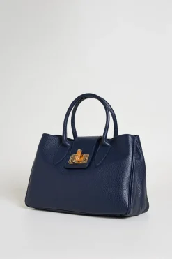 Borsa in pelle bottalata - Blu