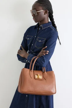 Borsa in pelle bottalata - Marrone