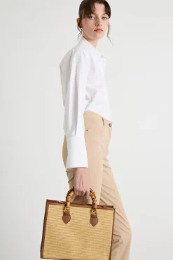 Borsa in rafia intrecciata - Marrone Cammello