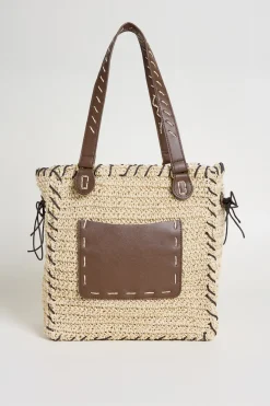 Borsa intrecciata con coulisse - Beige