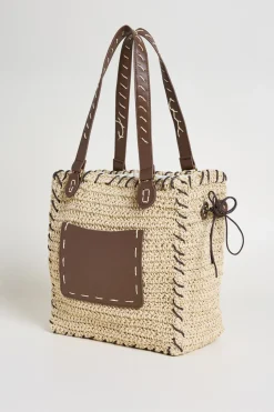 Borsa intrecciata con coulisse - Beige