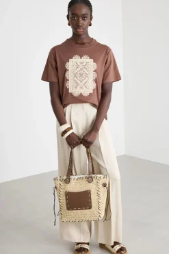 Borsa intrecciata con coulisse - Beige