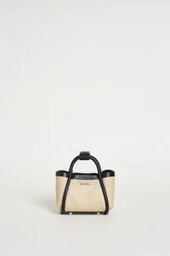 Borsa mini effetto rafia - Beige Nero
