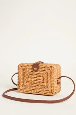 Borsa rettangolare in rattan - Cammello