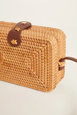 Borsa rettangolare in rattan - Cammello