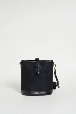 Borsa secchiello mini in tela e pelle - Nero