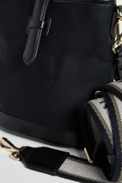 Borsa secchiello mini in tela e pelle - Nero