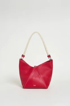 Borsa secchiello piccola con manico in corda - Rosso