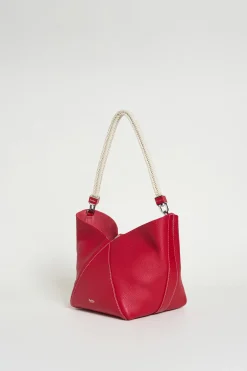 Borsa secchiello piccola con manico in corda - Rosso