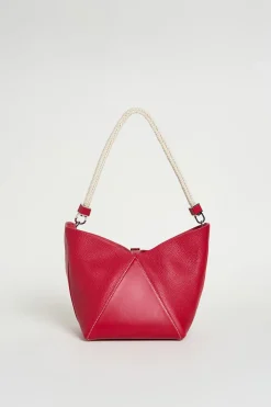 Borsa secchiello piccola con manico in corda - Rosso