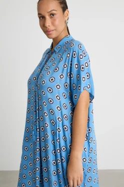 Caftano stampato - Azzurro Marrone Bianco