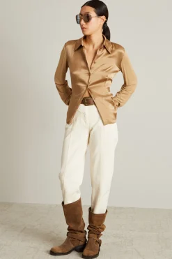 Camicia bimateriale - Beige