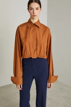 Camicia boxy con coulisse - Tabacco