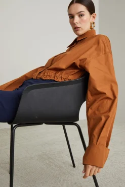 Camicia boxy con coulisse - Tabacco