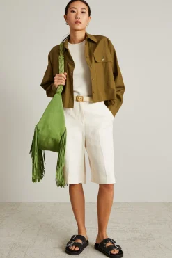 Camicia boxy in popeline - Verde Kaki