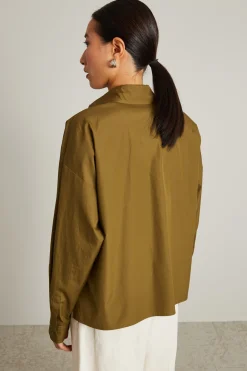Camicia boxy in popeline - Verde Kaki