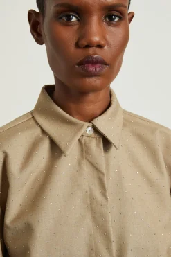 Camicia con micro strass - Nocciola Argento