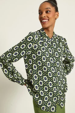Camicia in cady - Verde Blu Bianco