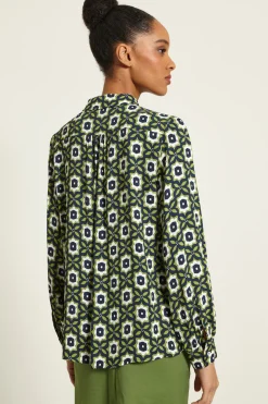 Camicia in cady - Verde Blu Bianco