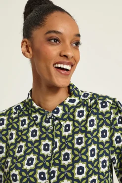 Camicia in cady - Verde Blu Bianco