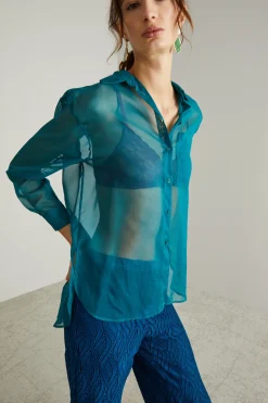 Camicia in chiffon - Verde Blu