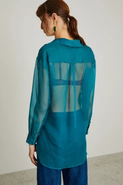 Camicia in chiffon - Verde Blu