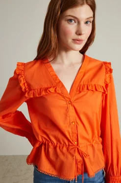 Camicia in mussola con rouches - Arancione
