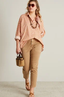 Camicia in popeline a fantasia - Bianco Arancio