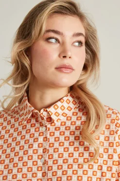 Camicia in popeline a fantasia - Bianco Arancio