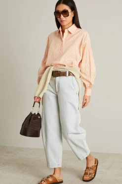 Camicia in popeline di cotone - Bianco Arancione