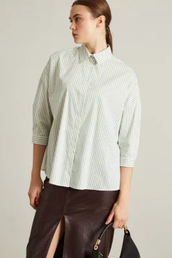 Camicia in popeline di cotone - Verde Bianco