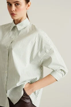 Camicia in popeline di cotone - Verde Bianco