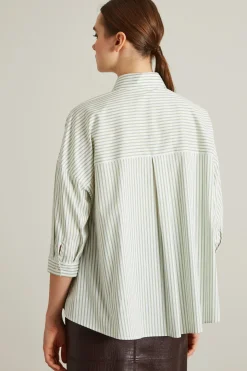 Camicia in popeline di cotone - Verde Bianco