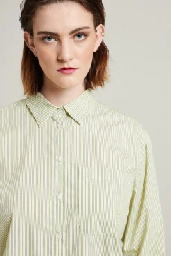 Camicia in popeline tinto filo - Verde Righe
