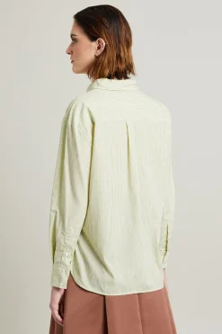 Camicia in popeline tinto filo - Verde Righe