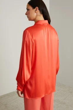 Camicia in raso di misto seta - Corallo