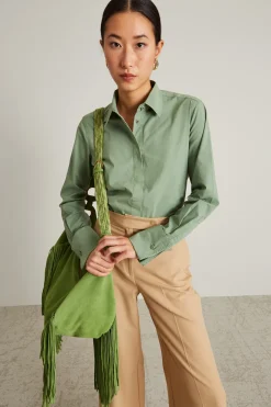 Camicia in tela con ricamo - Verde Salvia