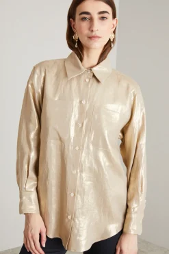 Camicia in tela di lino laminato - Oro