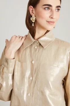 Camicia in tela di lino laminato - Oro