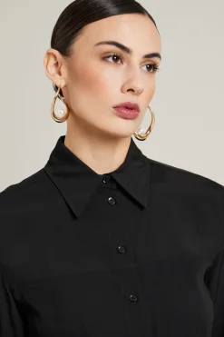 Camicia in tela e chiffon - Nero