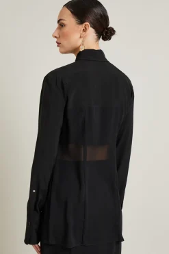 Camicia in tela e chiffon - Nero