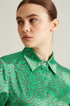 Camicia in twill a fantasia - Verde Marrone