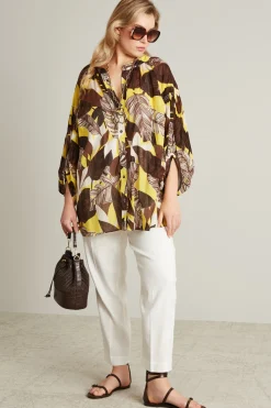 Camicia in voile di cotone - Marrone Giallo