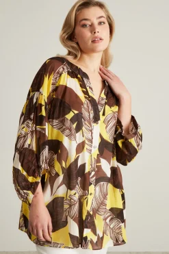 Camicia in voile di cotone - Marrone Giallo