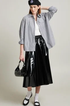 Camicia over in popeline a righe - Nero Bianco