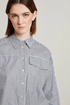 Camicia over in popeline a righe - Nero Bianco
